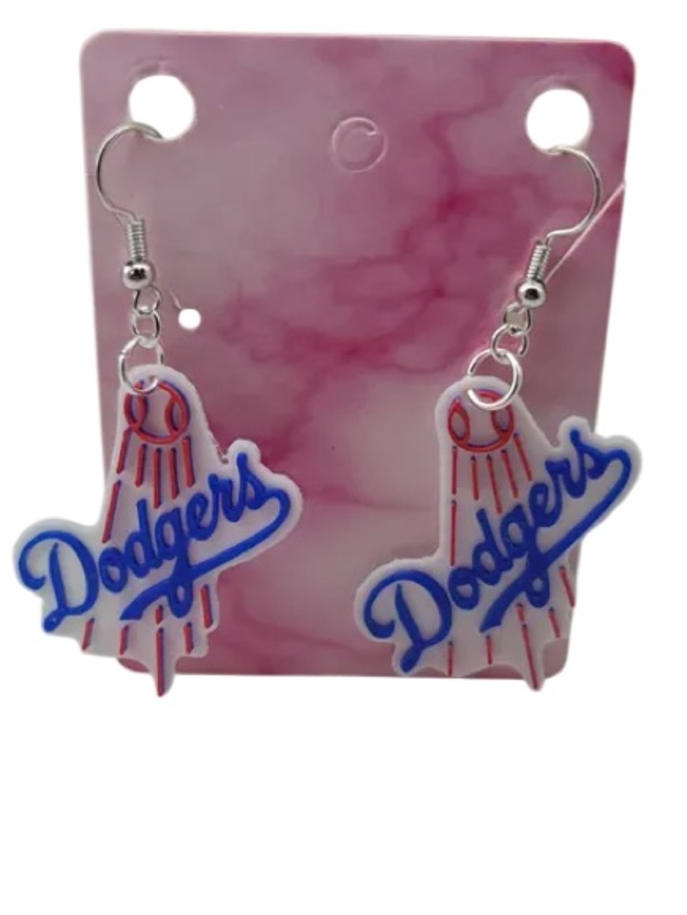 Los Angeles Script Logo Dangle Earrings - Blue and White